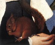 HOLBEIN, Hans the Younger, Portrait of a Lady with a Squirrel and a Starling (detail) sf
